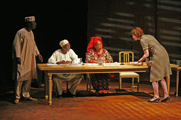 The Observer, London - Cyril Nri (Dr Daramy), Louis Mahoney (Mr Sesay), Aïcha Kossoko (Madame Conteh) andAnna Chancellor (Fiona Russell)
