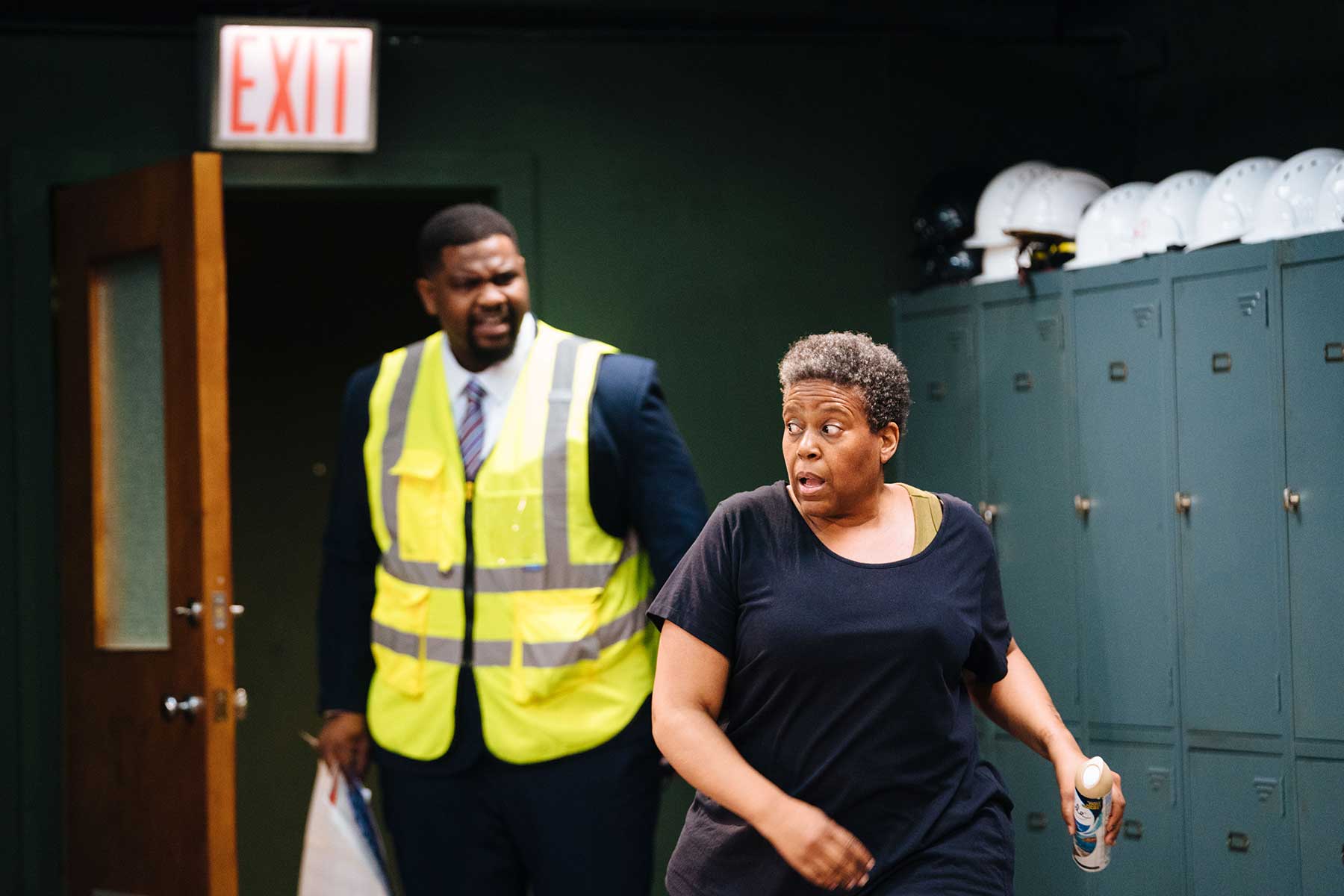 Tobi Bamtefa and Pamela Nomvete in SKELETON CREW - Donmar Warehouse - photo by Helen Murray