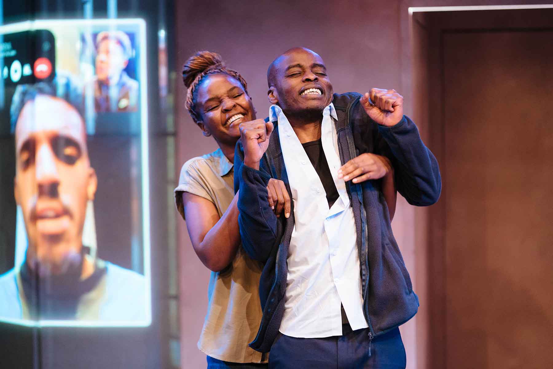 l-r Alma Eno (Fevan) and Ery Nzaramba (Markos) in 'Wolves on Road' at Bush Theatre.  Photo by Helen Murray