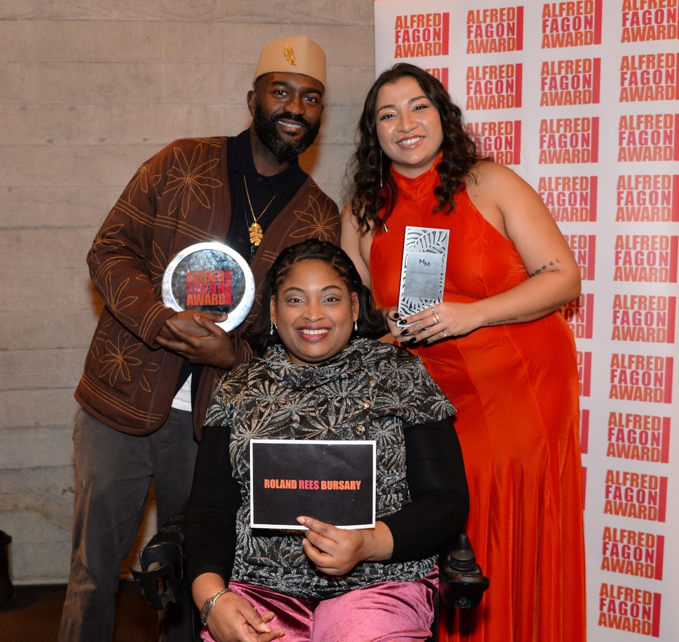 Inua Ellams, Leanna Benjamin and Ilayda McIntosh Alfred Fagon Awards 2024 (c) Sharron Wallace