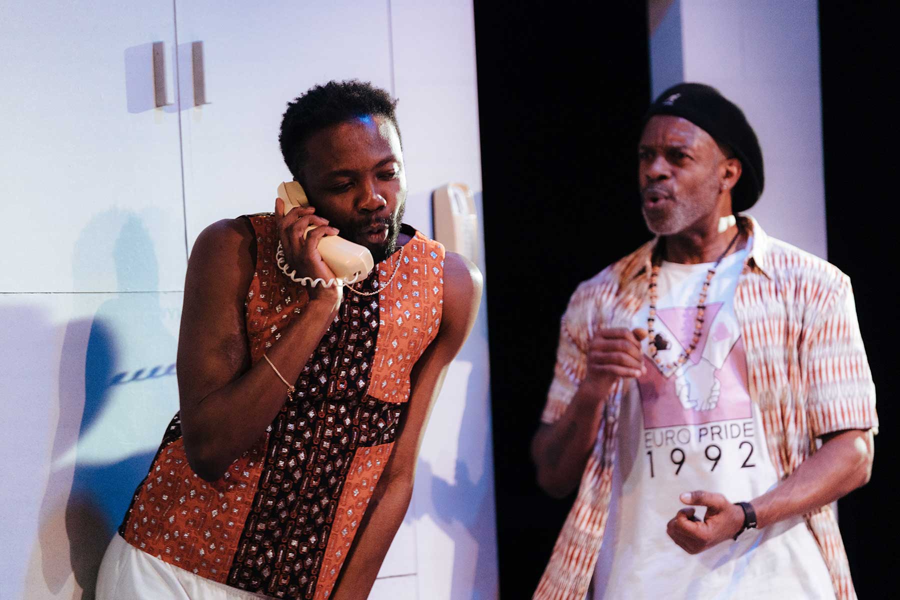 l-r Omari Dougals (Duncan) and Wil Johnson (Craig) in 'Lavender, Hyacinth, Violet, Yew' at Bush Theatre.  Photo credit Helen Murray