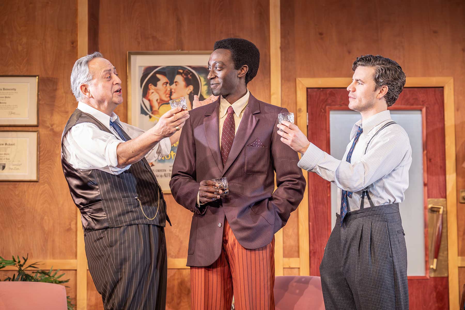 Retrograde. Stanley Townsend (Mr Parks), Ivanno Jeremiah (Sidney Poitier) & Oliver Johnstone (Bobby). Credit - Marc Brenner